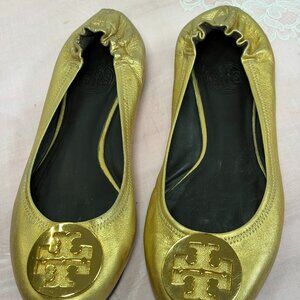 Tory Burch-Women-Gold leather Ballet Flat Showes.Sz-7.5M.Brazil